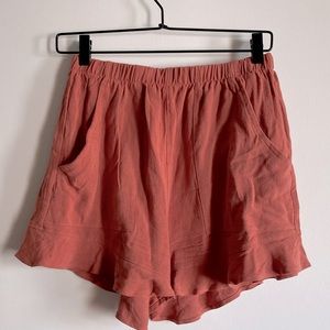 Pink Ruffle-hem High Waisted shorts
